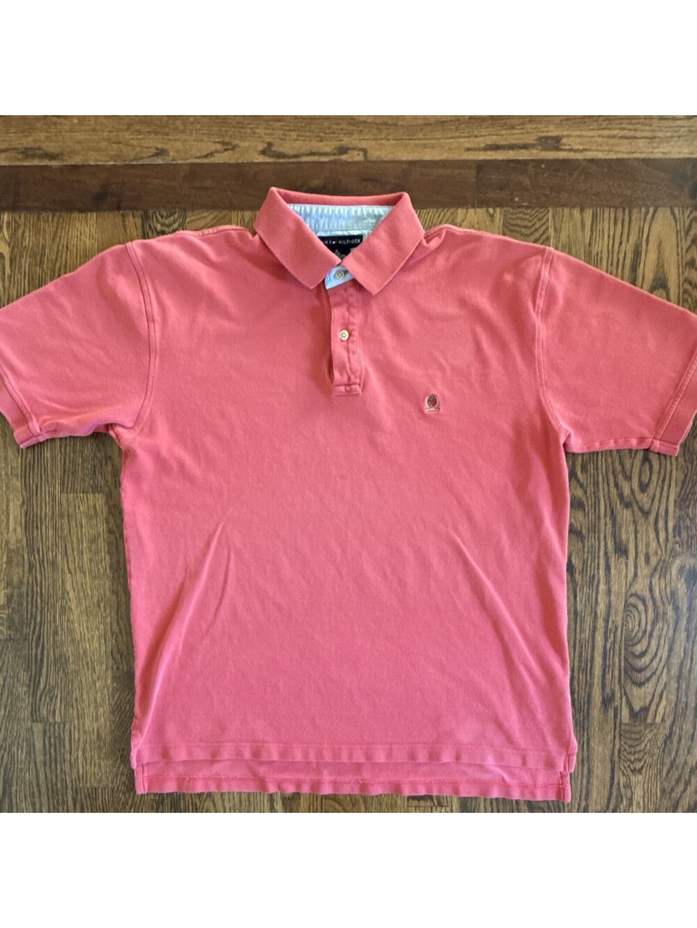 Tommy Hilfiger Men's Polo Shirt XL Pink Solid Cotton Short Sleeve Embroidered